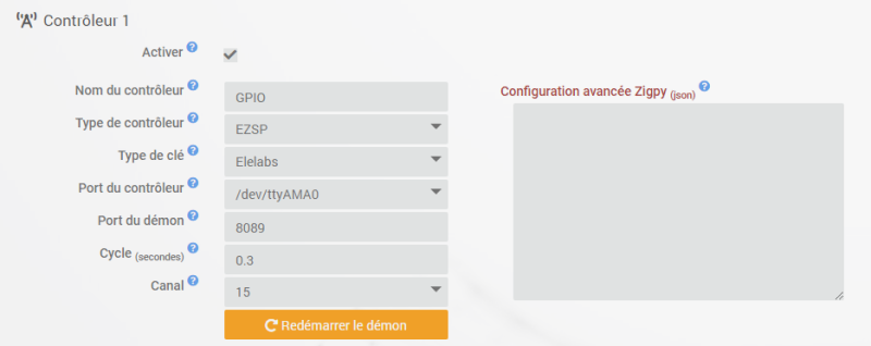 Configuración contrôleur Zigbee