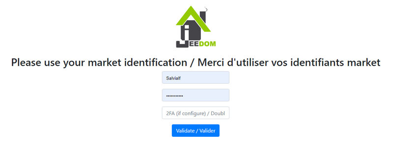 Authentification compte Market Jeedom