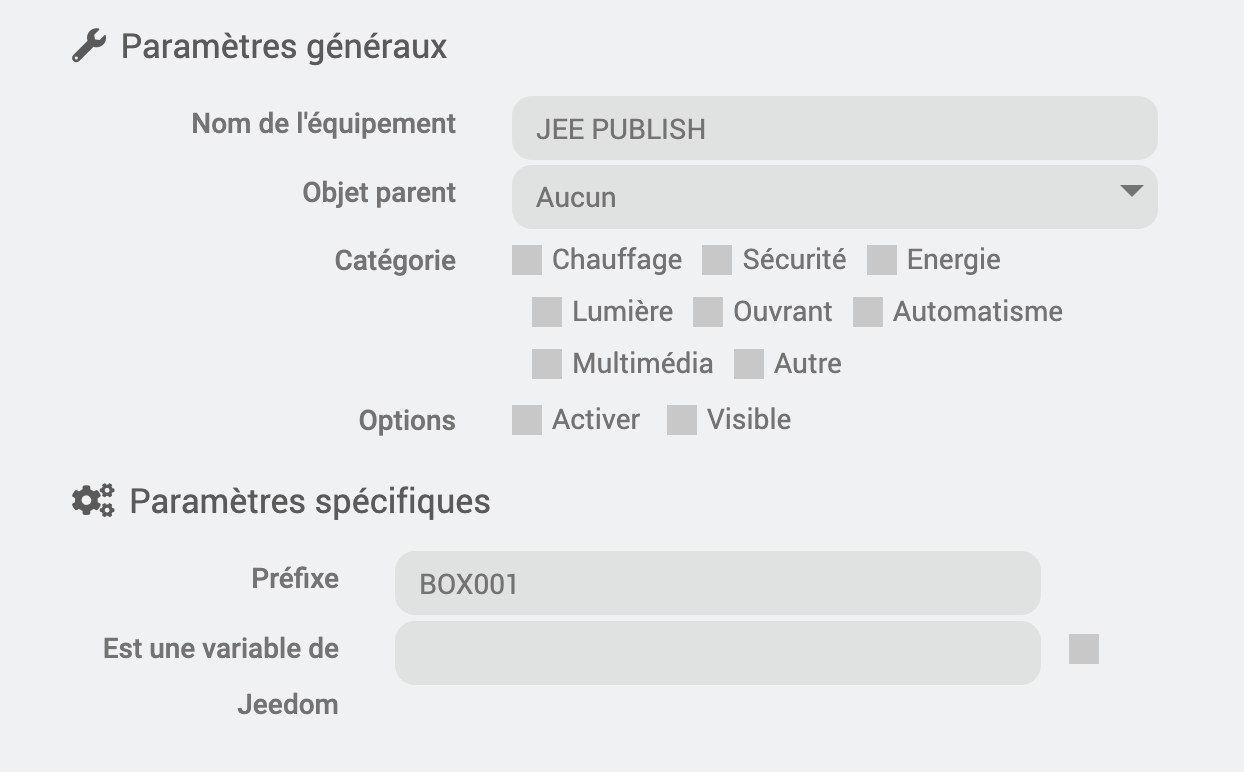 Configuration des équipements - 1