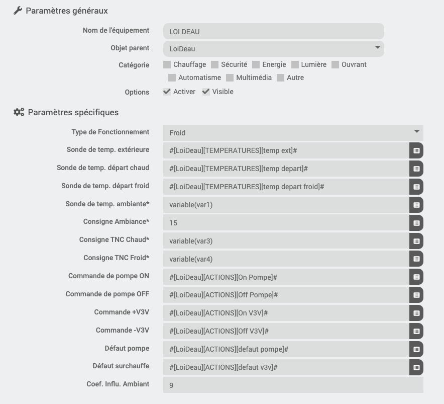 Configuration de l'équipement